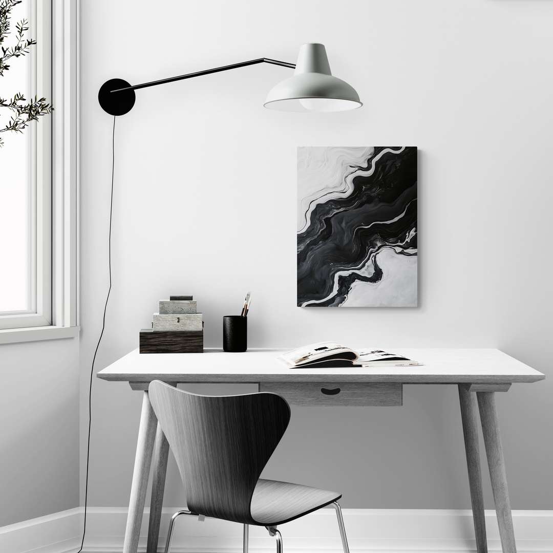 "Grayscale Waves" - Black & White Abstract Canvas Wall Art