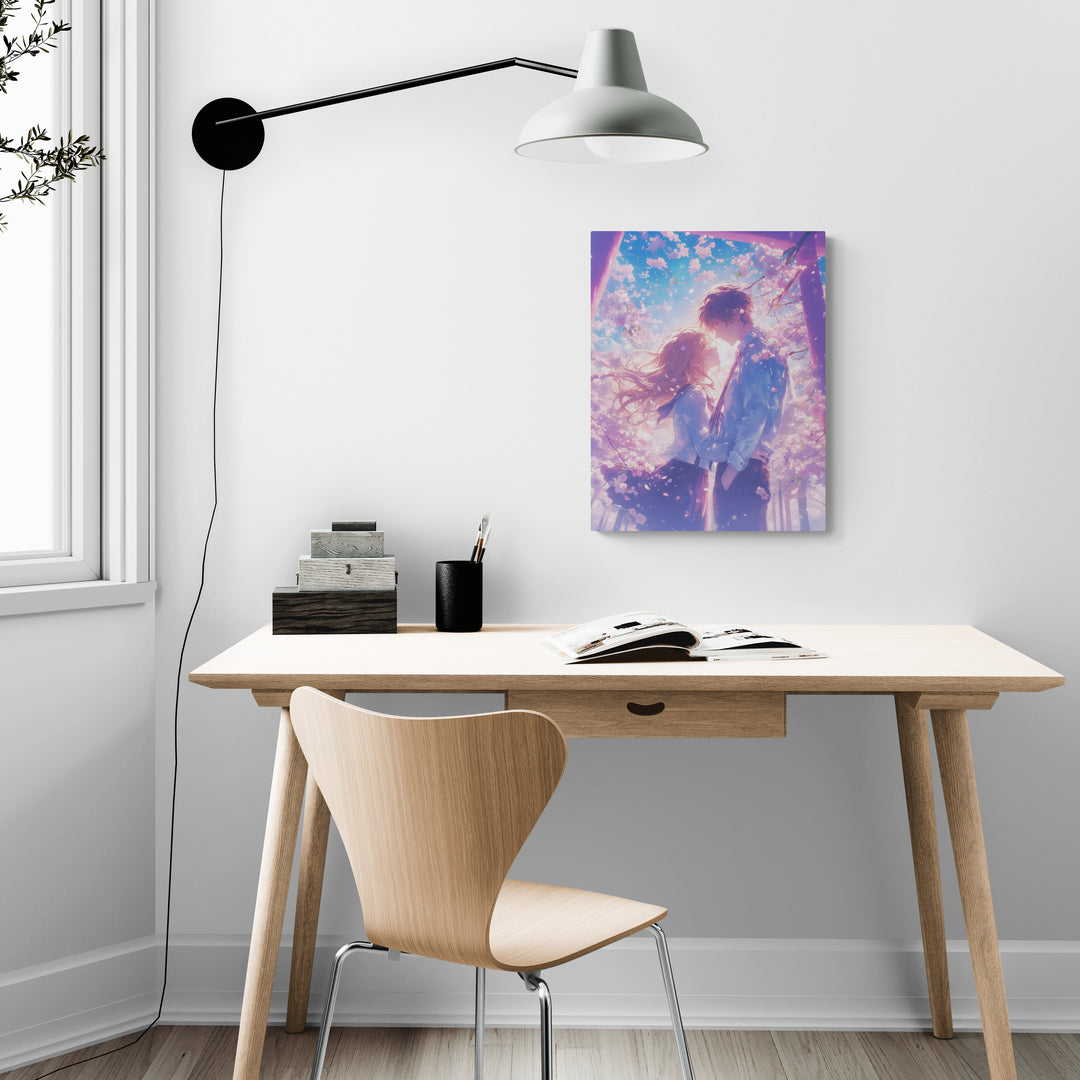 "Emotional Moment Under Sakura Blossoms" - Anime Canvas Wall Art