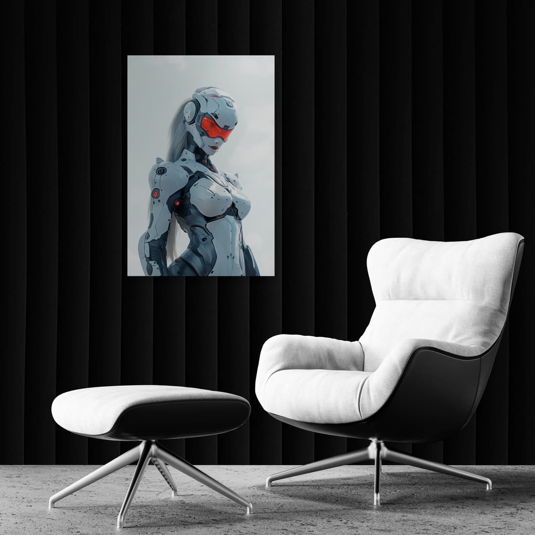 "Red-Eyed Sentinel" - Portrait Cyberpunk Canvas Wall Art