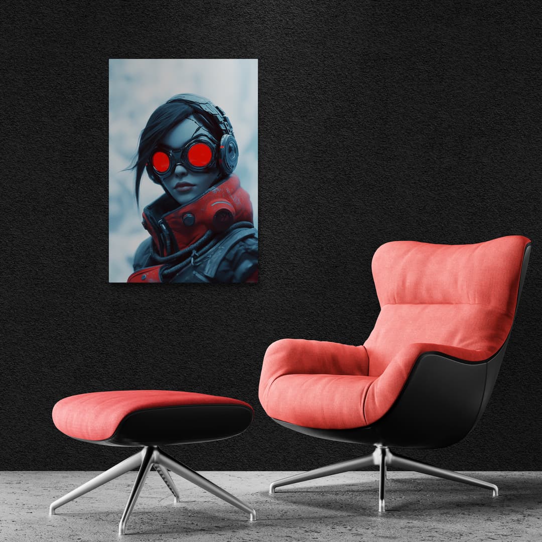 "Crimson Vision" - Portrait Cyberpunk Canvas Wall Art