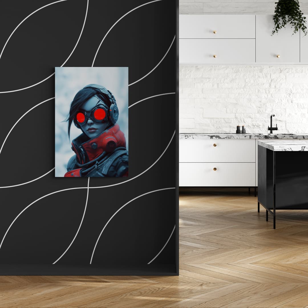 "Crimson Vision" - Portrait Cyberpunk Canvas Wall Art