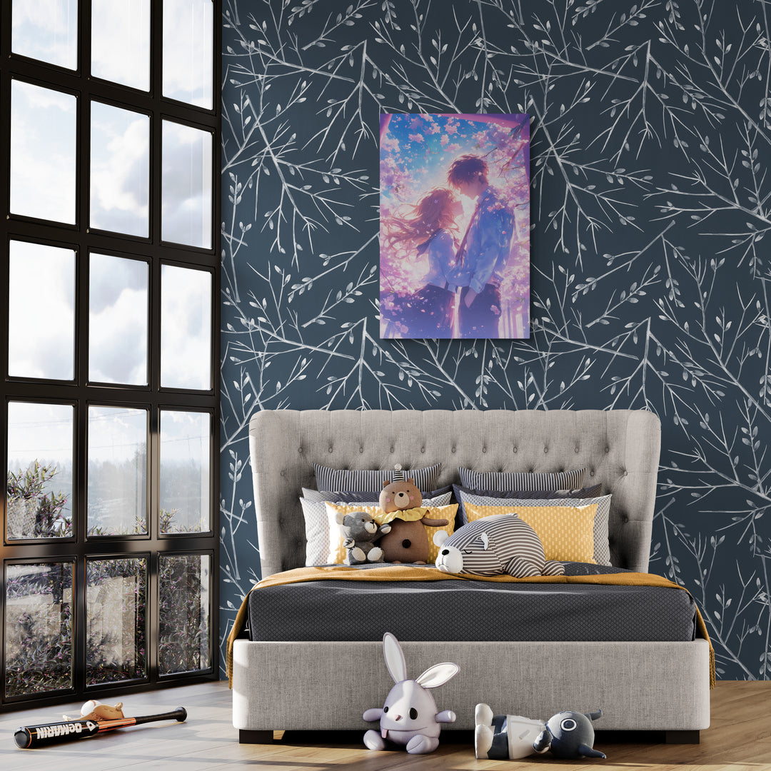 "Emotional Moment Under Sakura Blossoms" - Anime Canvas Wall Art