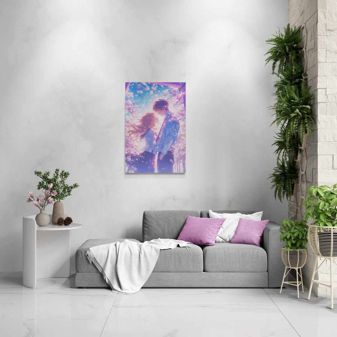 "Emotional Moment Under Sakura Blossoms" - Anime Canvas Wall Art