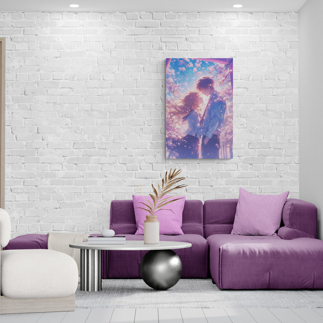 "Emotional Moment Under Sakura Blossoms" - Anime Canvas Wall Art