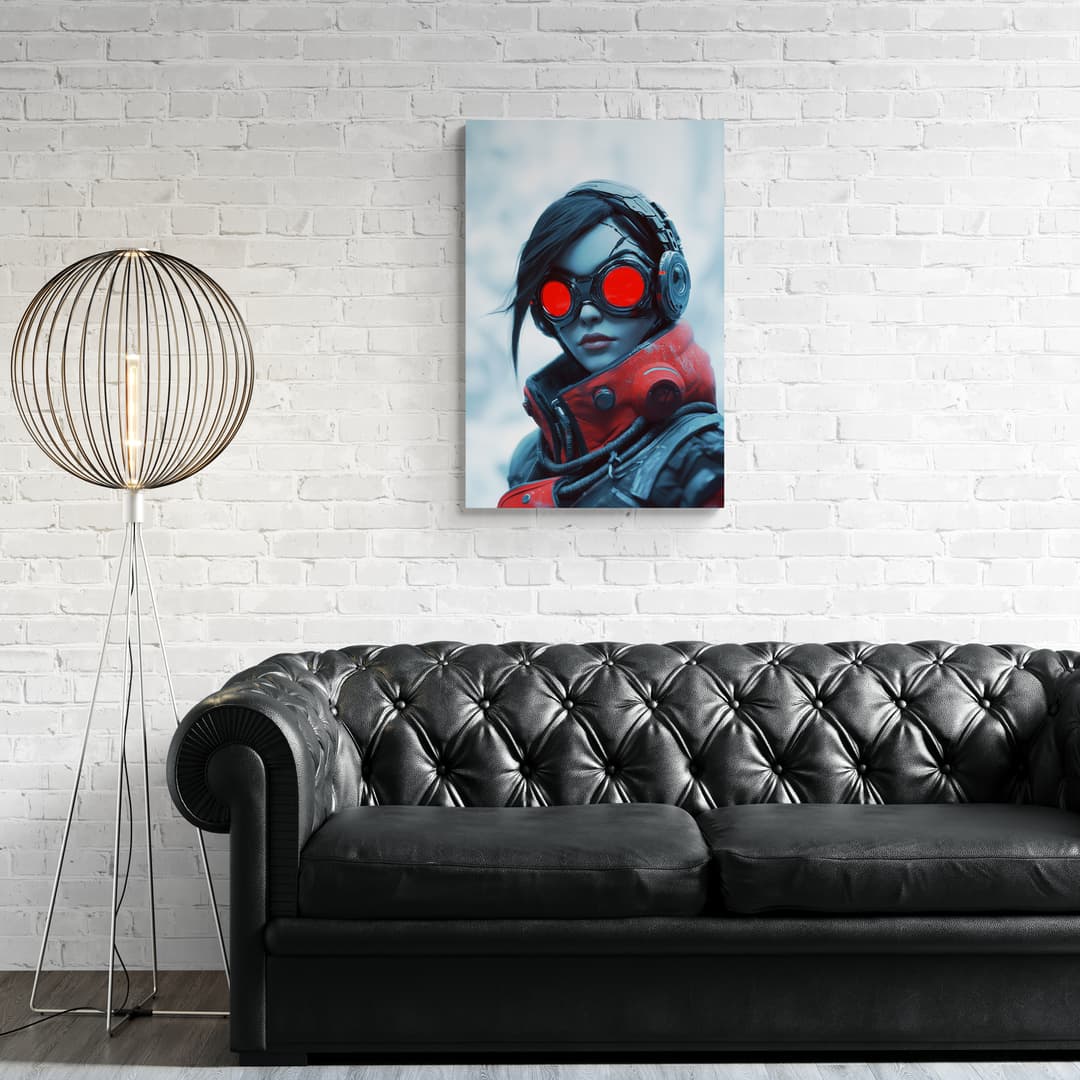 "Crimson Vision" - Portrait Cyberpunk Canvas Wall Art