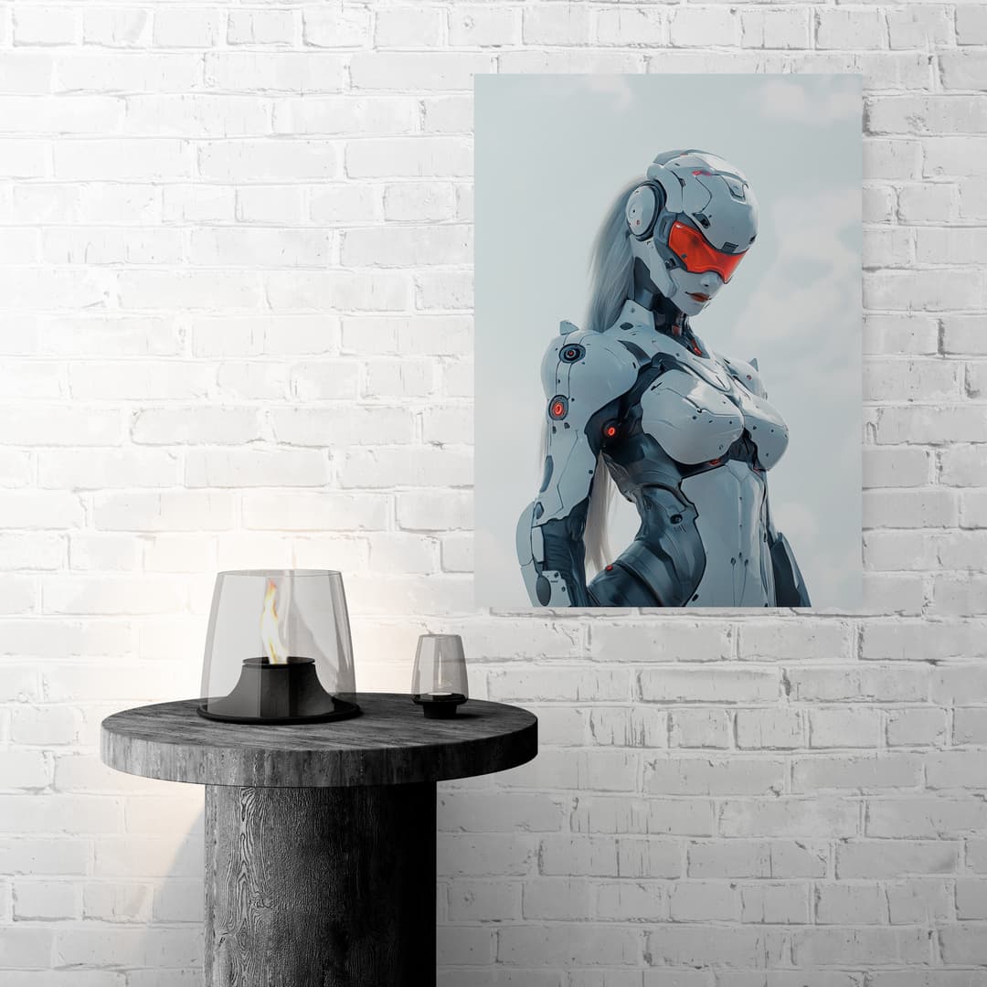 "Red-Eyed Sentinel" - Portrait Cyberpunk Canvas Wall Art