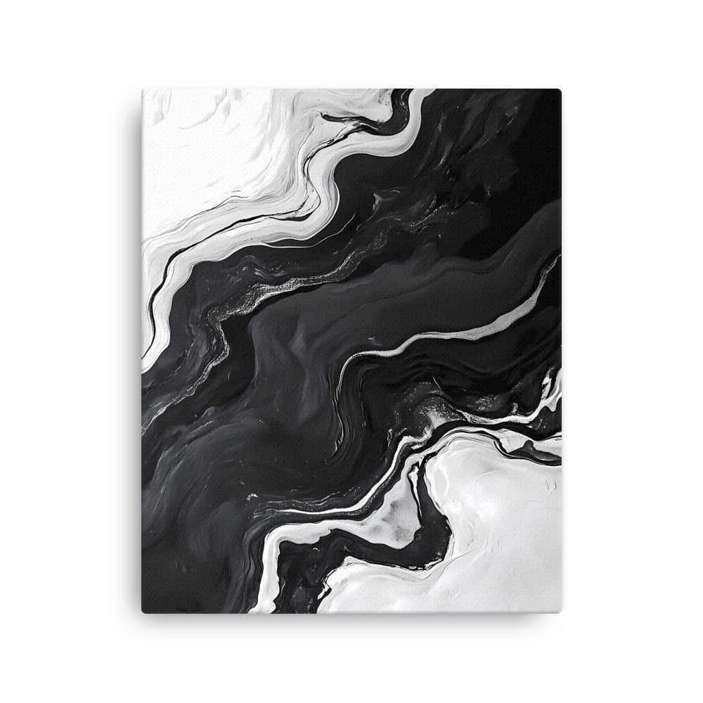 "Grayscale Waves" - Black & White Abstract Canvas Wall Art