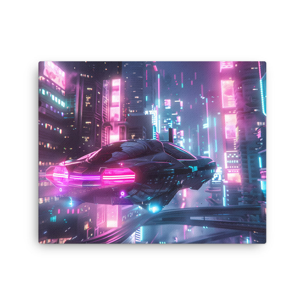 "Cyber City Cruise" - Cyberpunk Canvas Wall Art