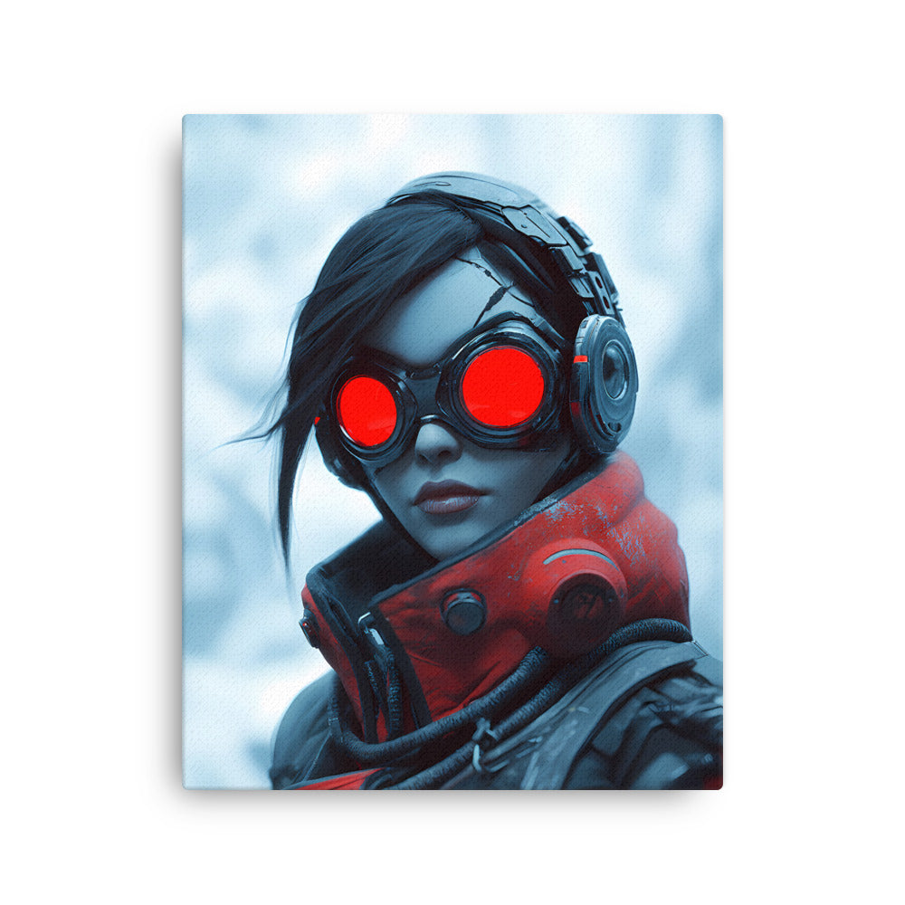 "Crimson Vision" - Portrait Cyberpunk Canvas Wall Art