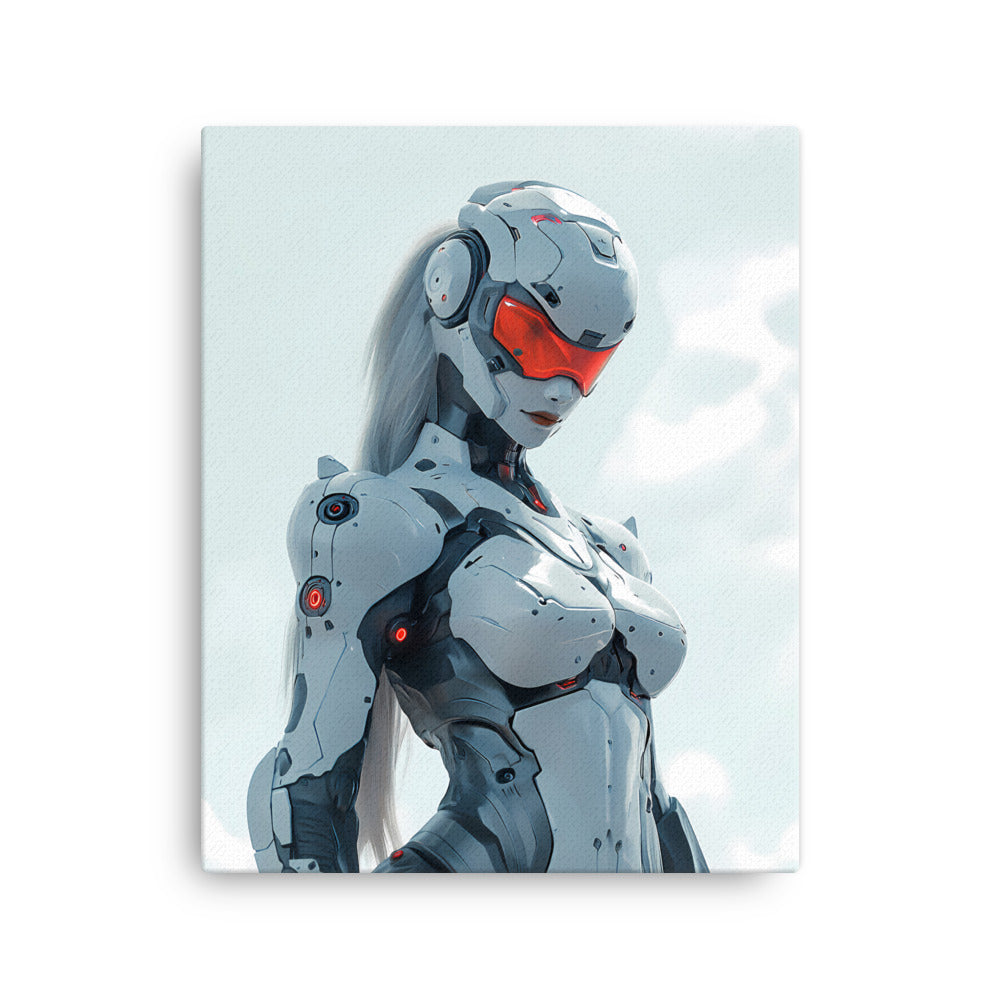 "Red-Eyed Sentinel" - Portrait Cyberpunk Canvas Wall Art