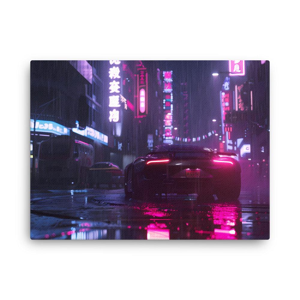 "Rainy Street Racer" - Cyberpunk Canvas Wall Art