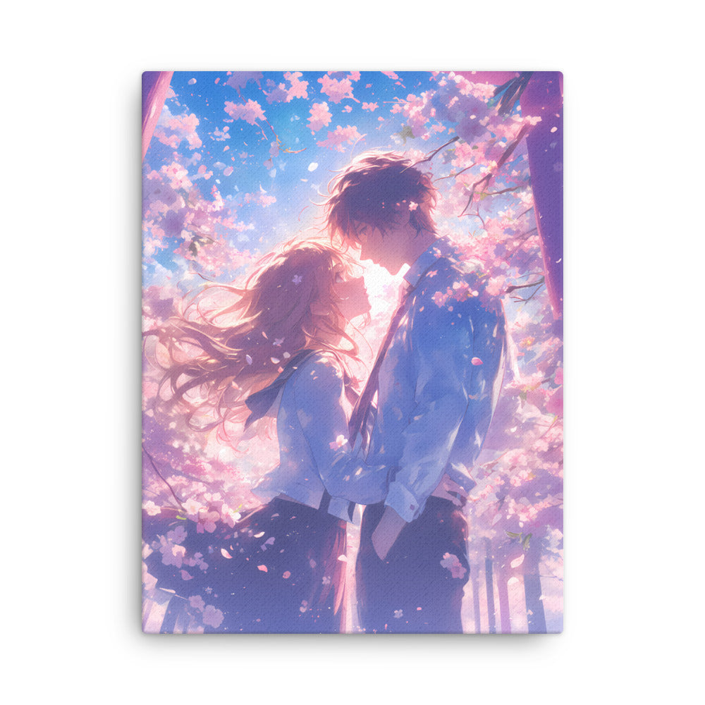 "Emotional Moment Under Sakura Blossoms" - Anime Canvas Wall Art