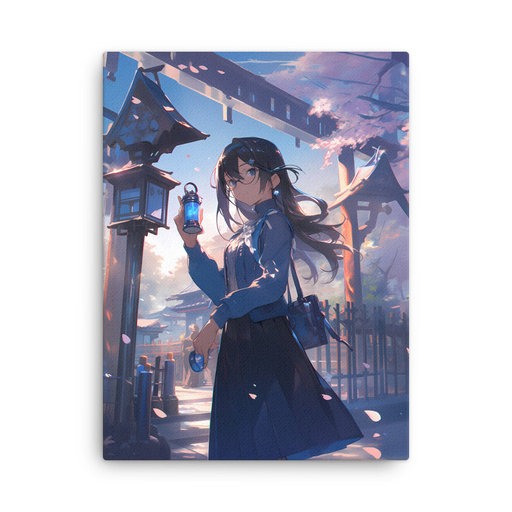 "Twilight Stroll Through Sakura Lane" - Anime Canvas Wall Art