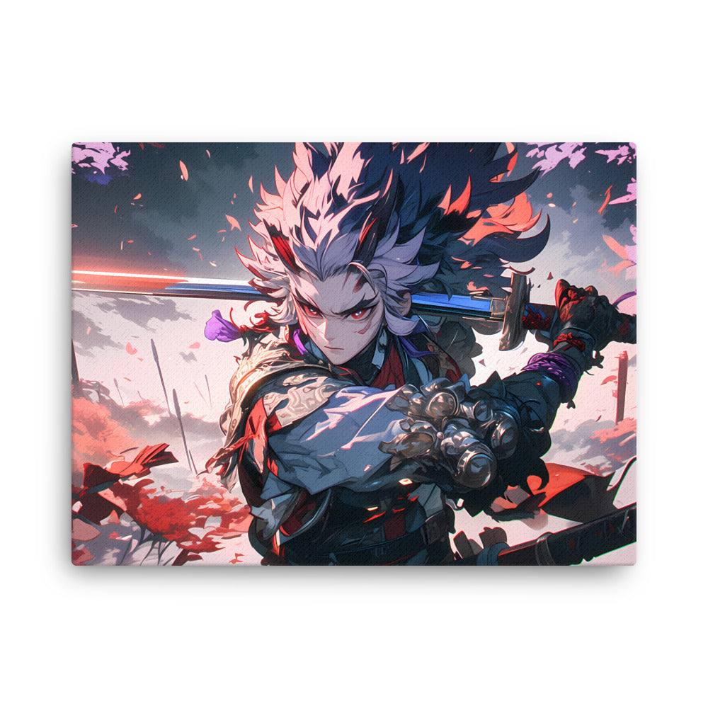 "Fierce Elegance: The Blade of the Crimson Wind" - Anime Canvas Wall Art