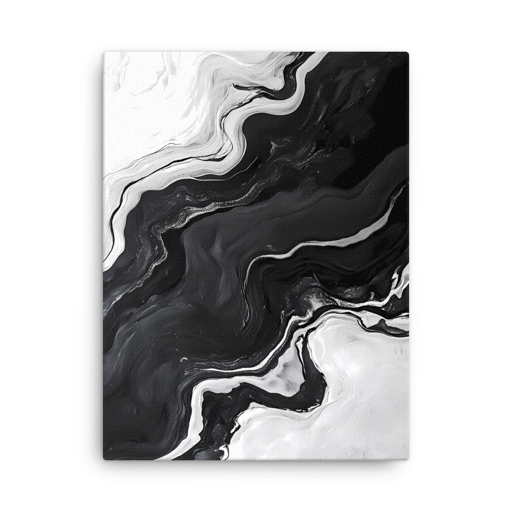 "Grayscale Waves" - Black & White Abstract Canvas Wall Art