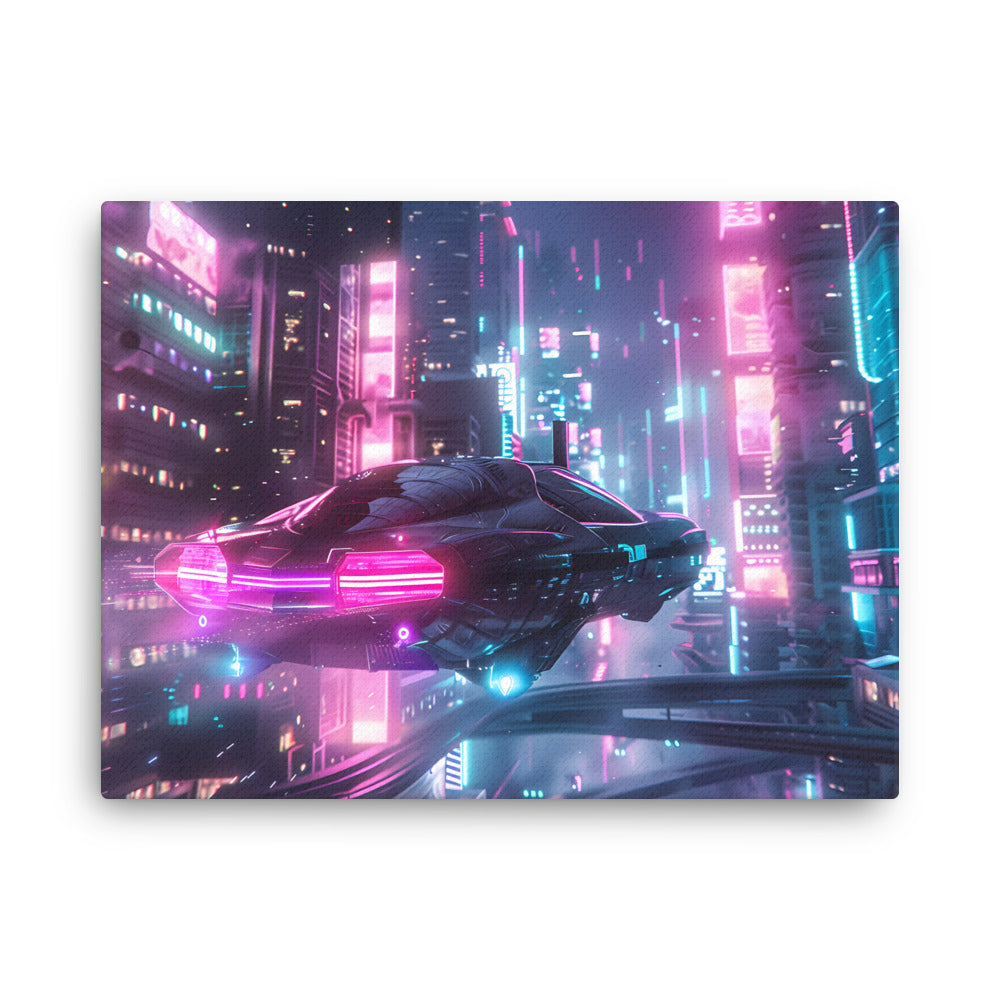 "Cyber City Cruise" - Cyberpunk Canvas Wall Art