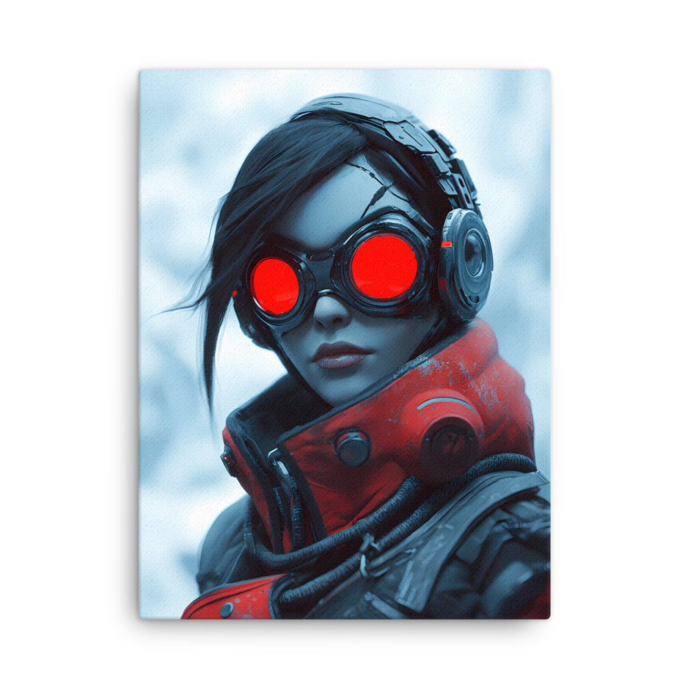 "Crimson Vision" - Portrait Cyberpunk Canvas Wall Art