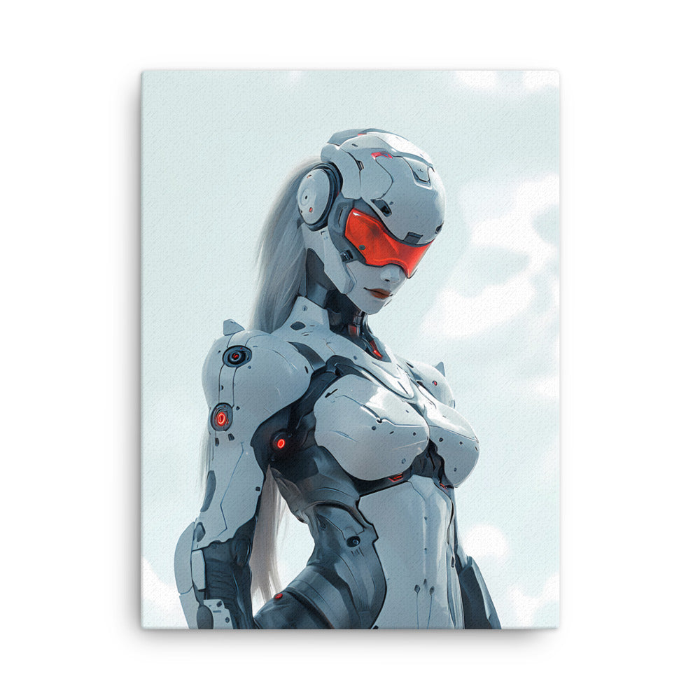 "Red-Eyed Sentinel" - Portrait Cyberpunk Canvas Wall Art