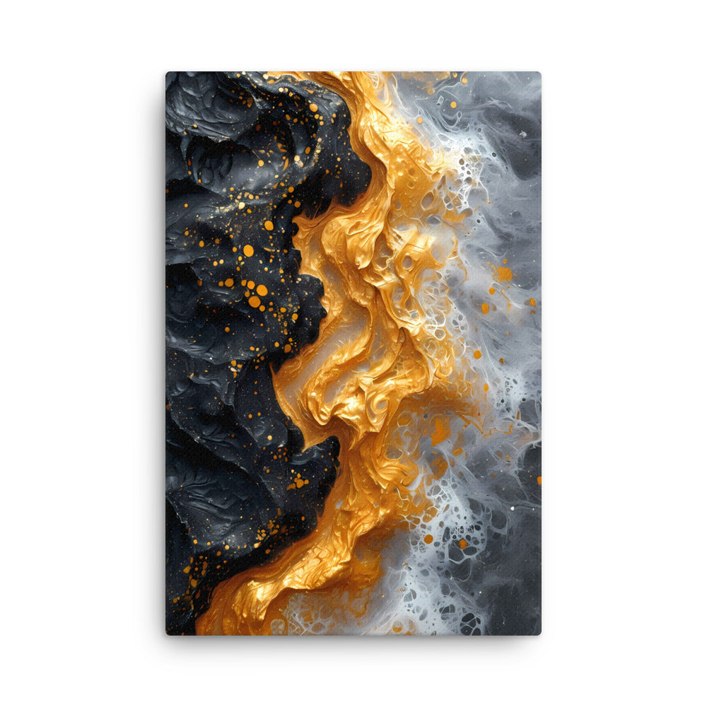 Abstract Fluid Canvas Wall Art Golden / Black / White
