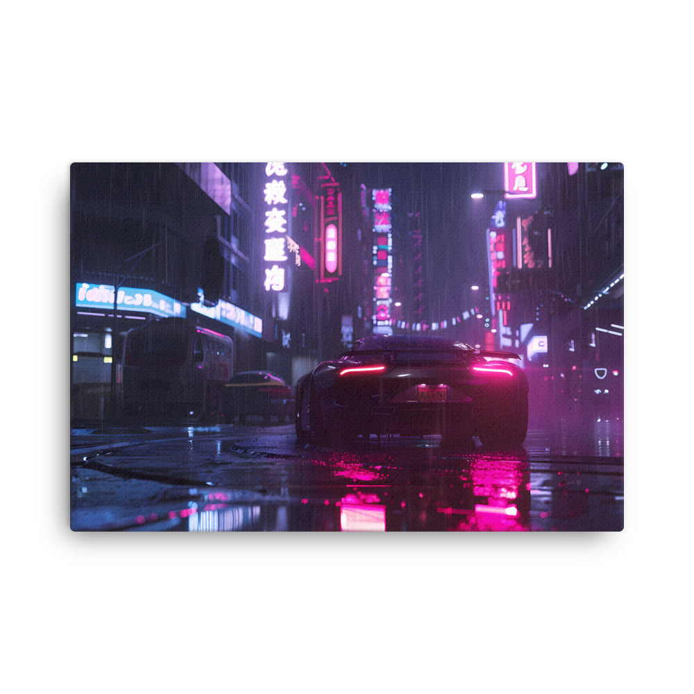 "Rainy Street Racer" - Cyberpunk Canvas Wall Art