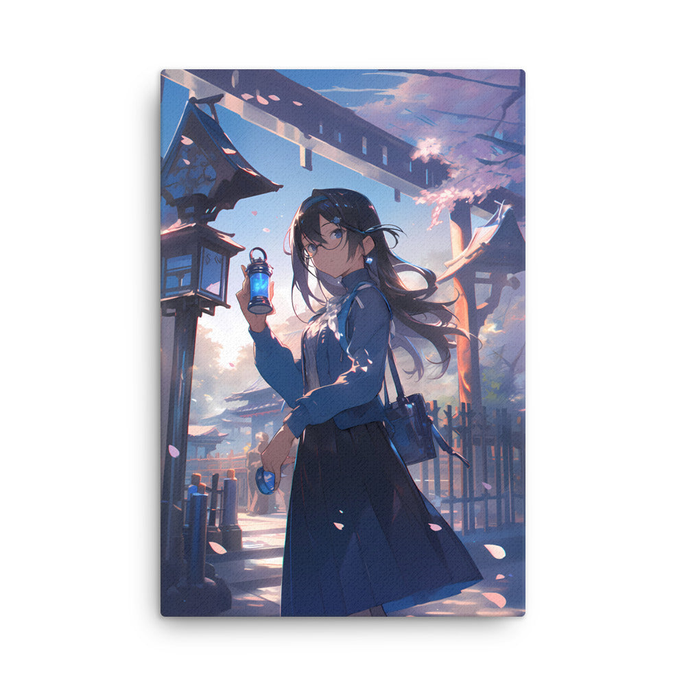 "Twilight Stroll Through Sakura Lane" - Anime Canvas Wall Art