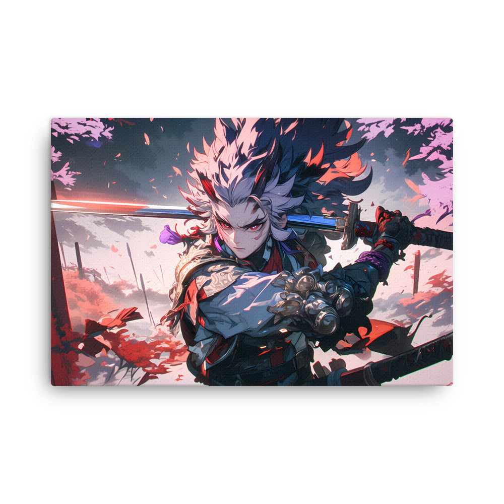 "Fierce Elegance: The Blade of the Crimson Wind" - Anime Canvas Wall Art