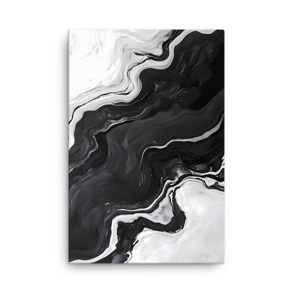 "Grayscale Waves" - Black & White Abstract Canvas Wall Art