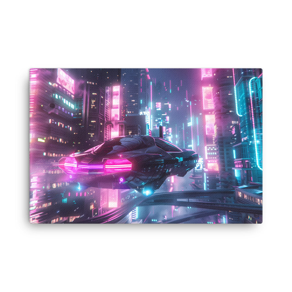 "Cyber City Cruise" - Cyberpunk Canvas Wall Art