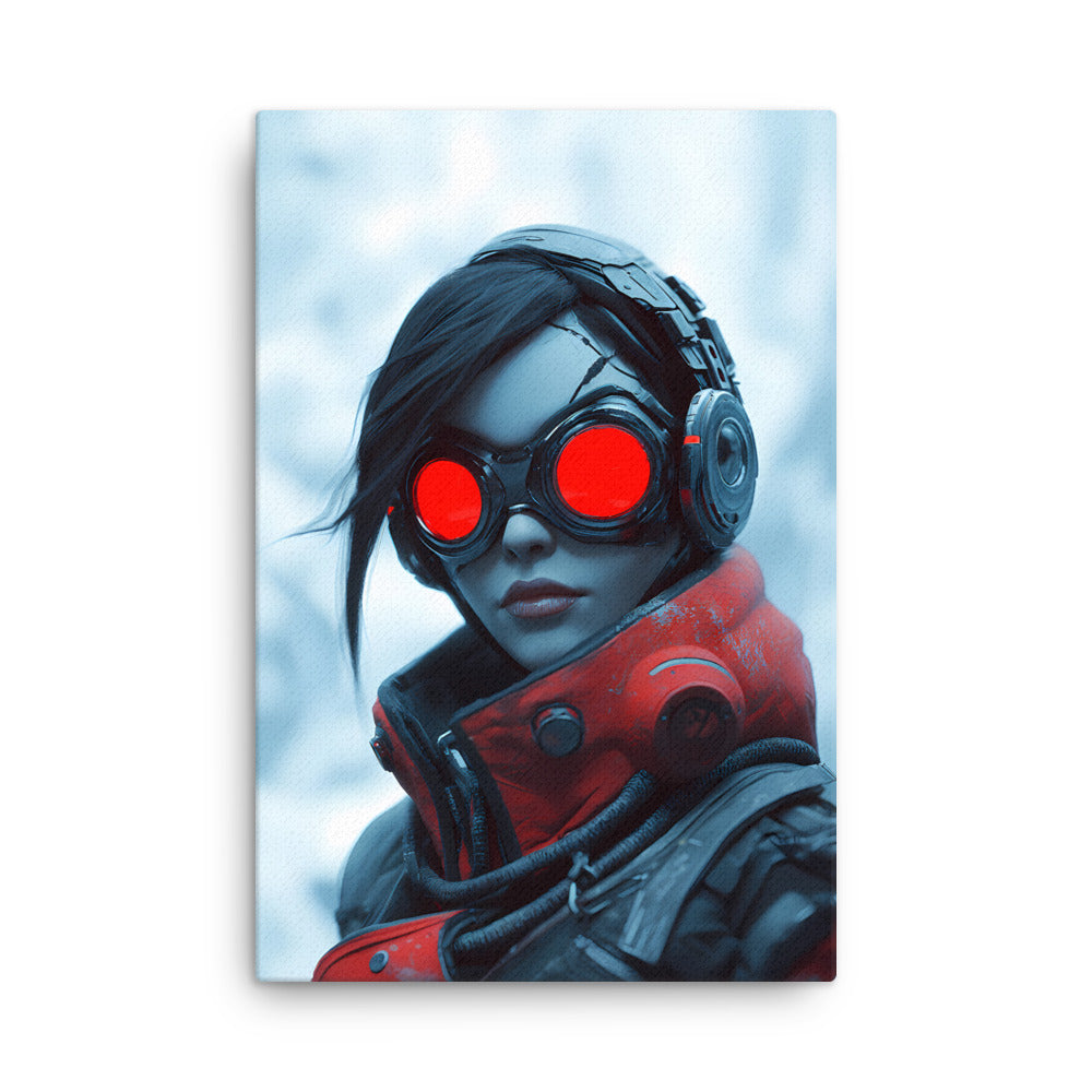 "Crimson Vision" - Portrait Cyberpunk Canvas Wall Art