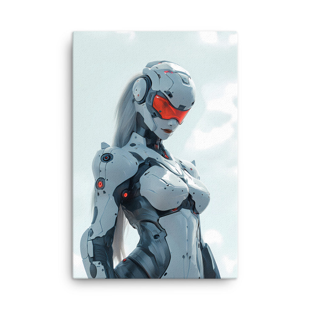 "Red-Eyed Sentinel" - Portrait Cyberpunk Canvas Wall Art